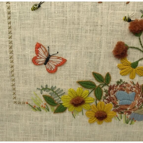 Vtg 80s Completed Life is Fragile Prayer Crewel Embroidery Bird Wall Hanging - Picture 10 of 16